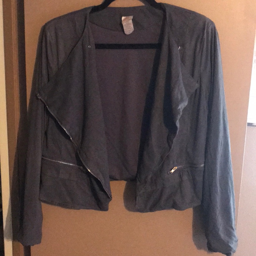 GREY SUEDE BLAZER WITH GOLD DETAILS